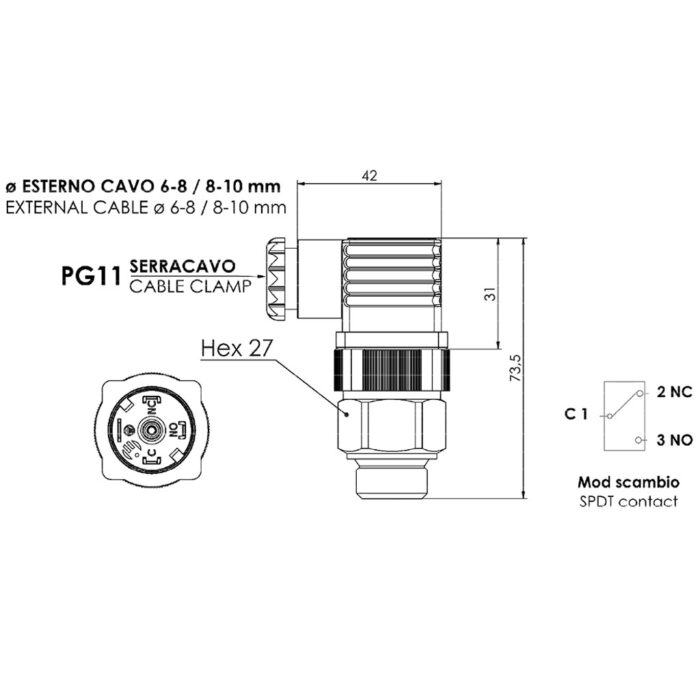 Esquema termostato bimetálico contacto SPDT modelo 507 Euroswitch