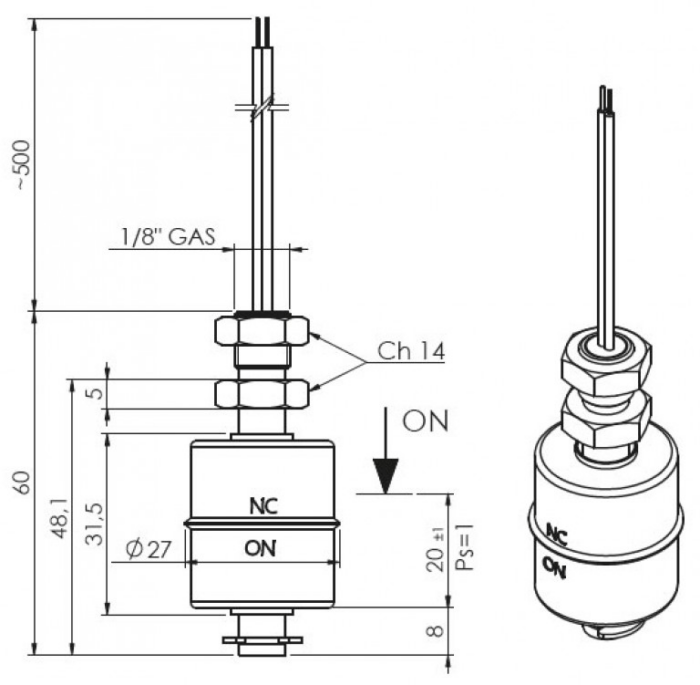 esquema interruptor de nivel vertical modelo IMP Euroswitch