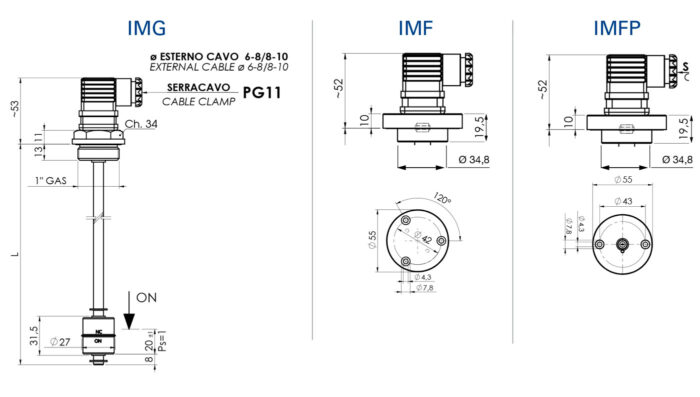 Interruptor de nivel electromagnético, modelo IMX esquema