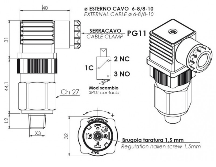 Vacuostato de membrana regulable, modelo 387 esquema