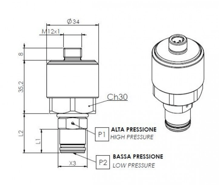 Transmisor electrónico de presión diferencial, modelo 980 esquema