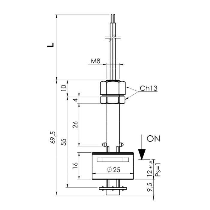 Interruptor de nivel electromagnético, modelo P004AC esquema