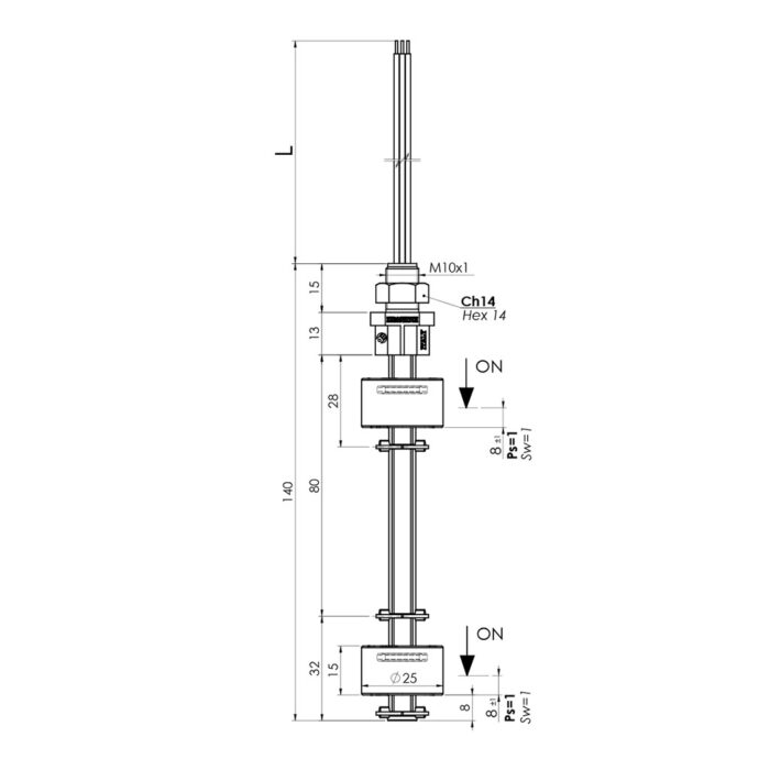 Interruptor electromagnético de dos niveles, modelo P006N2 esquema