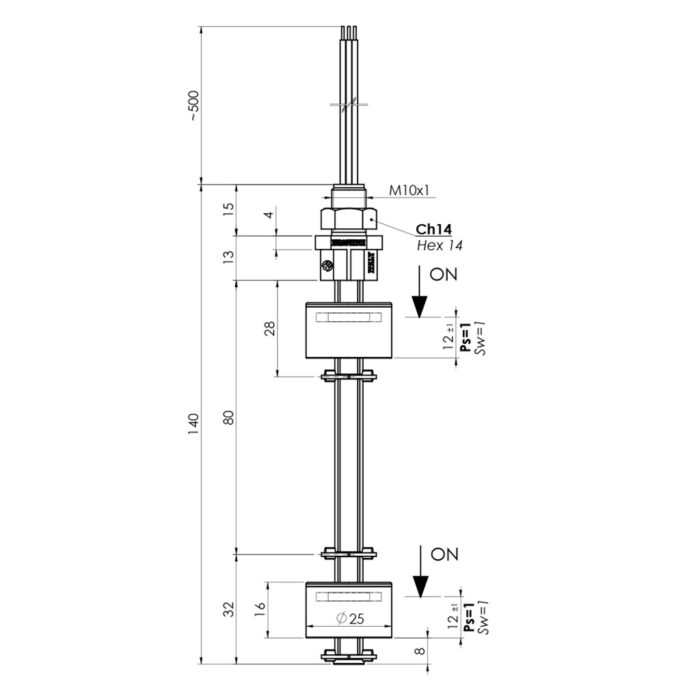 Interruptor electromagnético de dos niveles, modelo P006-2 esquema