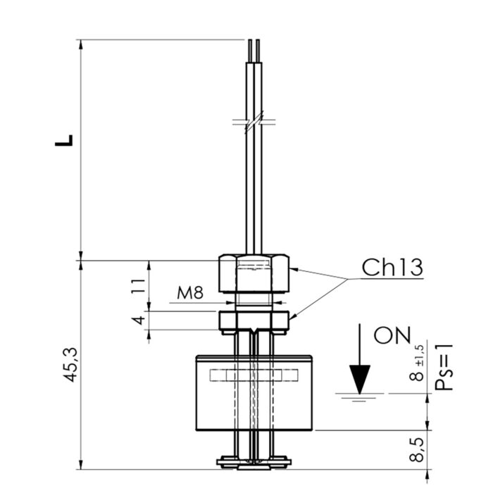 Interruptor de nivel electromagnético, modelo P200 F7 esquema
