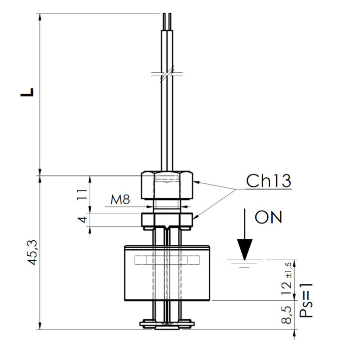 Interruptor de nivel electromagnético, modelo P200 AC esquema