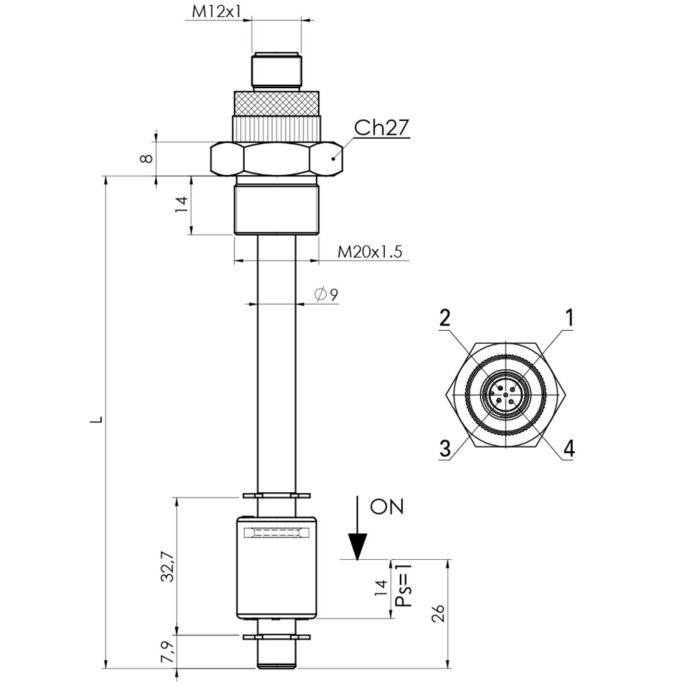 Interruptor de nivel electromagnético, modelo P40 esquema