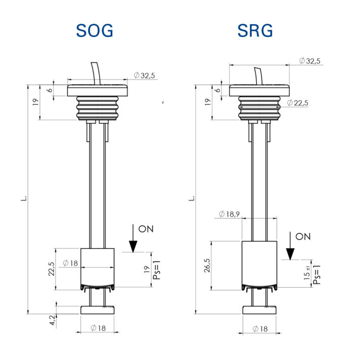 Interruptor de nivel electromecánico de reserva, modelo SOG-SRG esquema